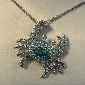 OCEAN Aqua Blue Crystal Crab Pendant Necklace in Irish Sterling Silver